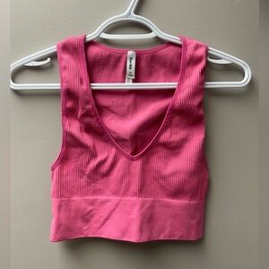 Aritzia Sun•Deh Pink Ribbed Cropped Tank Top